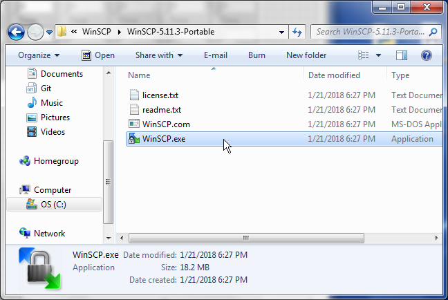 Open WinSCP to store ssh key